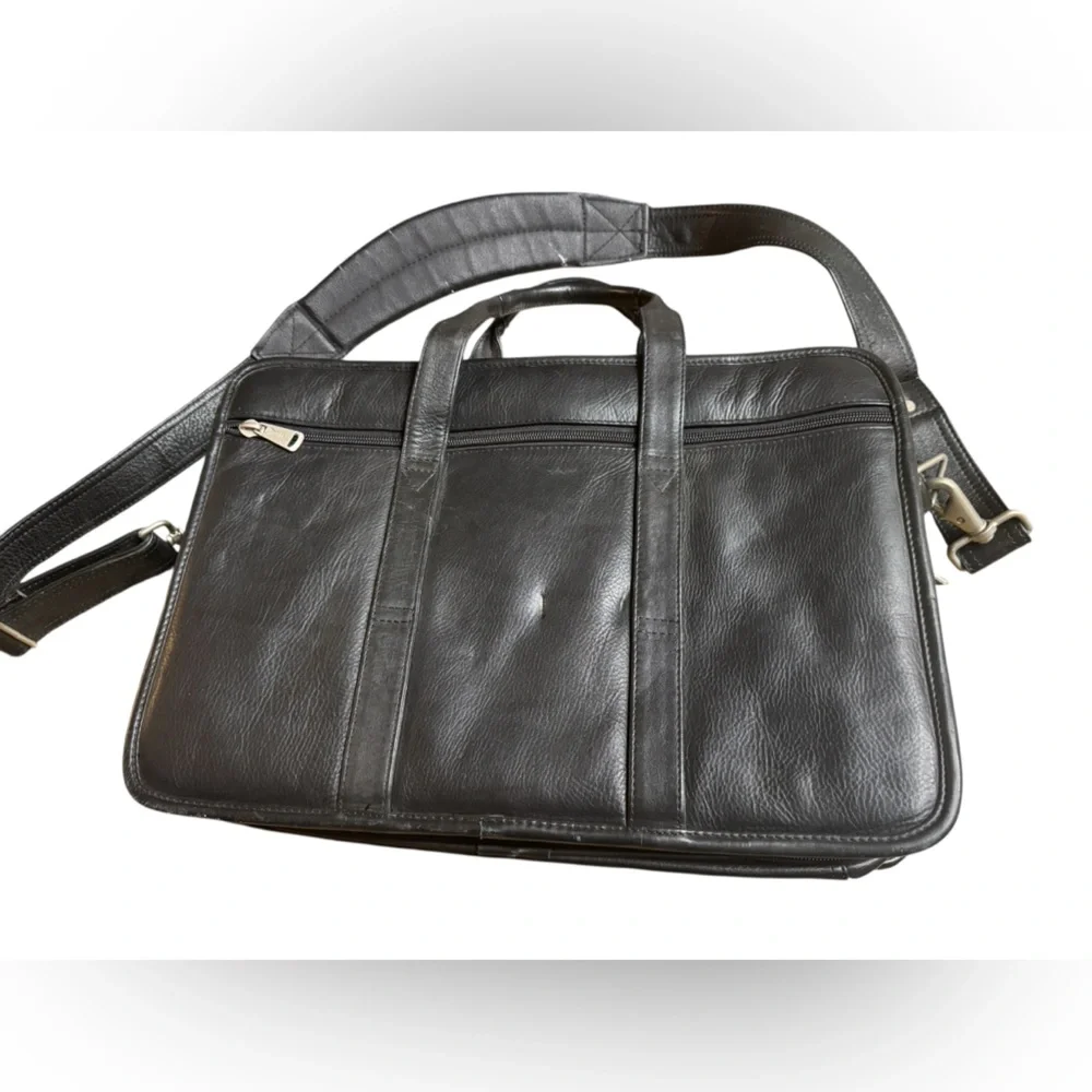 High End Winn Black Supple Leather Men's Briefcase Laptop Bag Shoulder Bag NICE